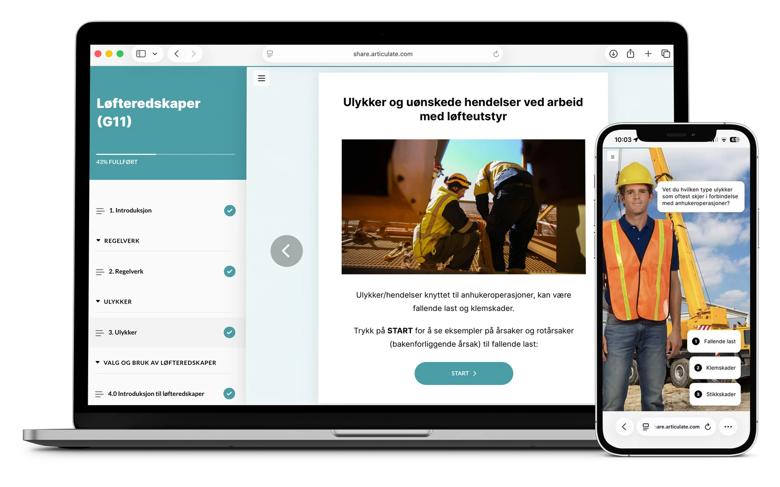Kursvisning på PC og mobil